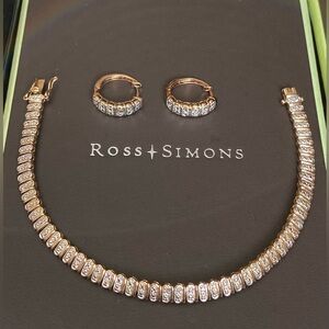 Ross Simons Diamond bracelet with earrings 18k Gold over 925 sterling Silver